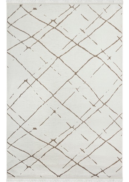 Garden 8207 Beyaz Yıkanabilir Kesme Yolluk Koridor Halısı Kaymaz Çocuk Odası Halı Kilim