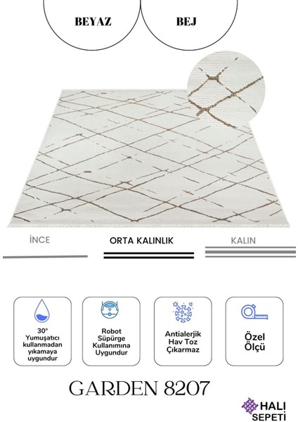 Garden 8207 Beyaz Yıkanabilir Kesme Yolluk Koridor Halısı Kaymaz Çocuk Odası Halı Kilim fiyatları