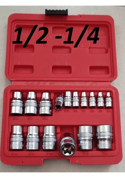 Arm 1/2 Kısa E Diş Fare Diş Iç Torx Lokma Takımı Seti 16 Parça 1/2 Kısa Sıçan Diş Lokma Takımı