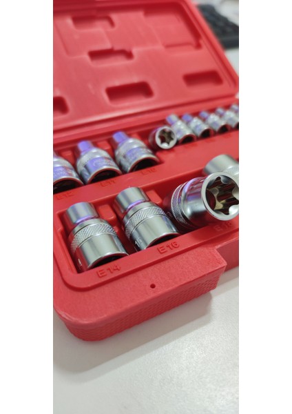 Arm 1/2 Kısa E Diş Fare Diş Iç Torx Lokma Takımı Seti 16 Parça 1/2 Kısa Sıçan Diş Lokma Takımı