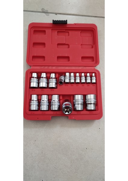 Arm 1/2 Kısa E Diş Fare Diş Iç Torx Lokma Takımı Seti 16 Parça 1/2 Kısa Sıçan Diş Lokma Takımı
