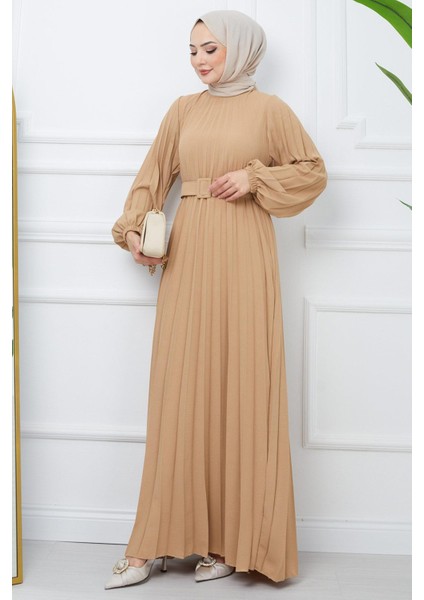 Kemerli Piliseli Aerobin Elbise Camel HM2339 modelleri