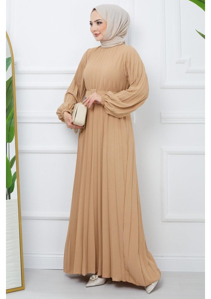 Kemerli Piliseli Aerobin Elbise Camel HM2339 fırsatları