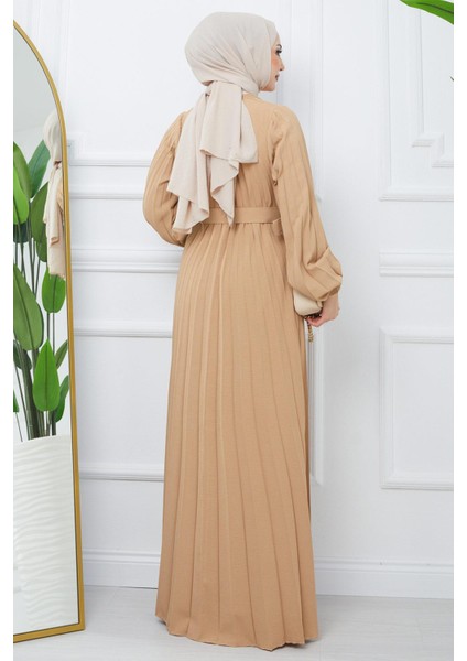 Kemerli Piliseli Aerobin Elbise Camel HM2339 indirimleri