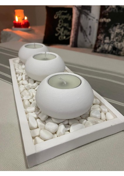 Mor Villa El Yapımı 3'lü Beton Tabaklı Beton Mumluk Set Beton Tealight Set Mumlar Dahildir