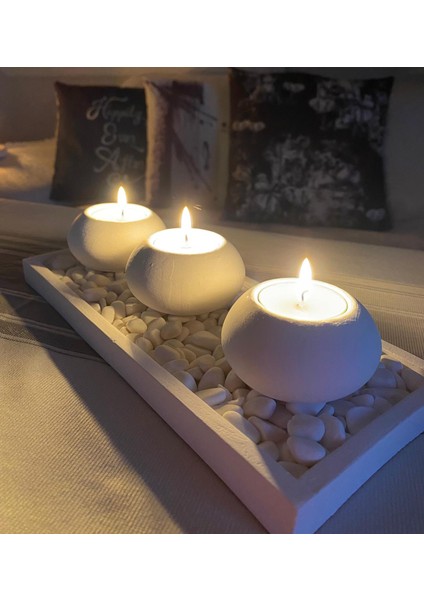 Mor Villa El Yapımı 3'lü Beton Tabaklı Beton Mumluk Set Beton Tealight Set Mumlar Dahildir