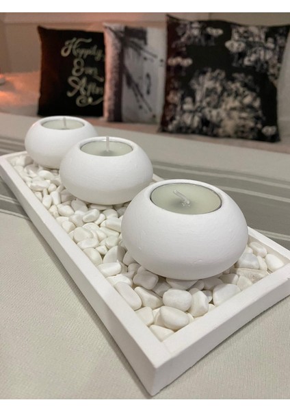 Mor Villa El Yapımı 3'lü Beton Tabaklı Beton Mumluk Set Beton Tealight Set Mumlar Dahildir