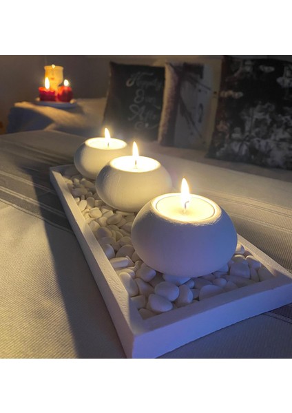 Mor Villa El Yapımı 3'lü Beton Tabaklı Beton Mumluk Set Beton Tealight Set Mumlar Dahildir