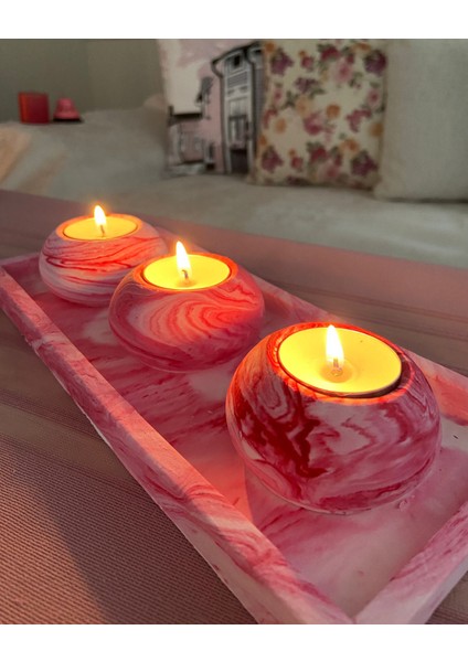 Mor Villa El Yapımı 3'lü Set,Mumluk,Dekoratif Mumluk,Tealight Mumluk,Hediyelik Eşya