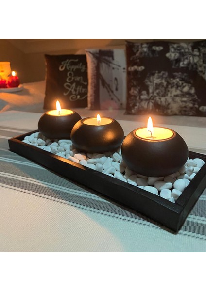 Mor Villa El Yapımı 3'lü Beton Tabaklı Beton Mumluk Set Beton Tealight Set Mumlar Dahildir