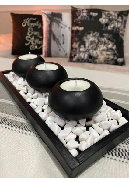 Mor Villa El Yapımı 3'lü Beton Tabaklı Beton Mumluk Set Beton Tealight Set Mumlar Dahildir