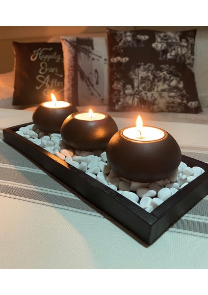 Mor Villa El Yapımı 3'lü Beton Tabaklı Beton Mumluk Set Beton Tealight Set Mumlar Dahildir