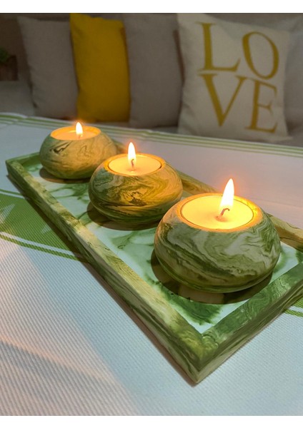 Mor Villa El Yapımı 3'lü Beton Tabaklı Beton Mumluk Set Beton Tealight Set Mumlar Dahildir