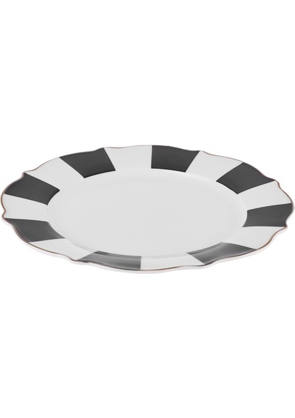 New Romantic Kalın Çizgili Pasta Tabağı 21 cm Siyah