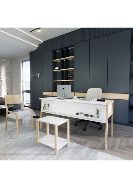 Zenith Ofis Masa Takım 150CM Beyaz Meşe