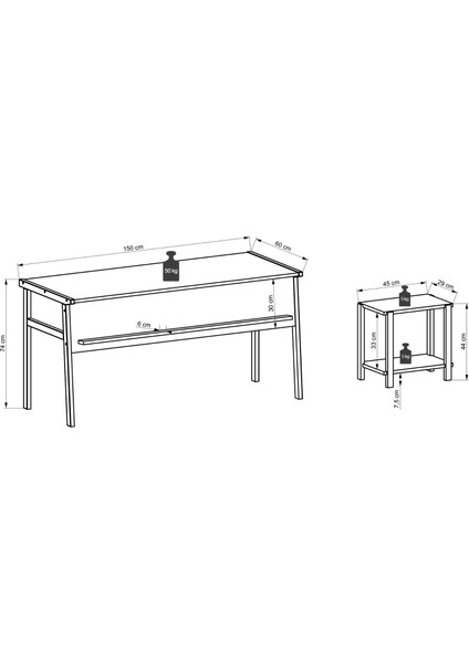 Zenith Ofis Masa Takım 150CM Beyaz Meşe