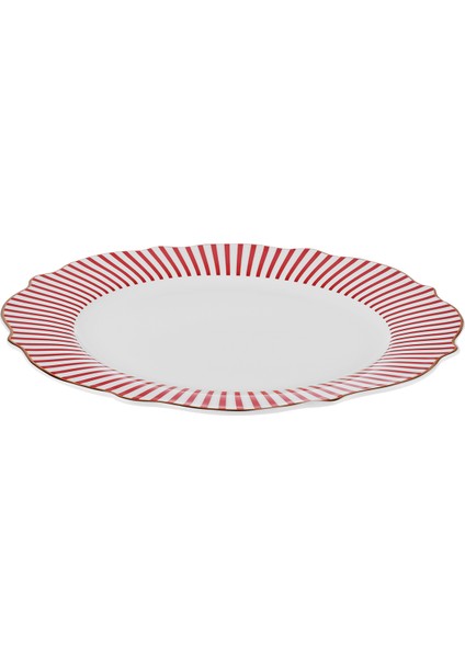 New Romantic Ince Çizgili Pasta Tabağı 21 cm Kırmızı