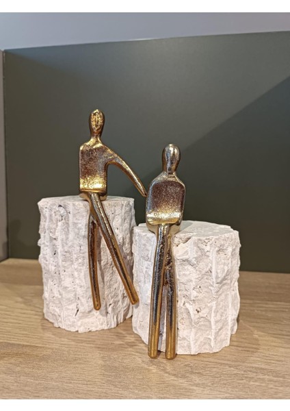 Crearthome 2 Li Mermer Üstü Adam Dekoratif Obje Gold M-1150-A