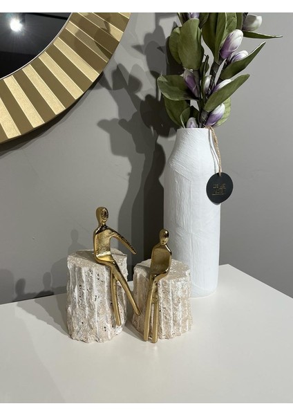 Crearthome 2 Li Mermer Üstü Adam Dekoratif Obje Gold M-1150-A