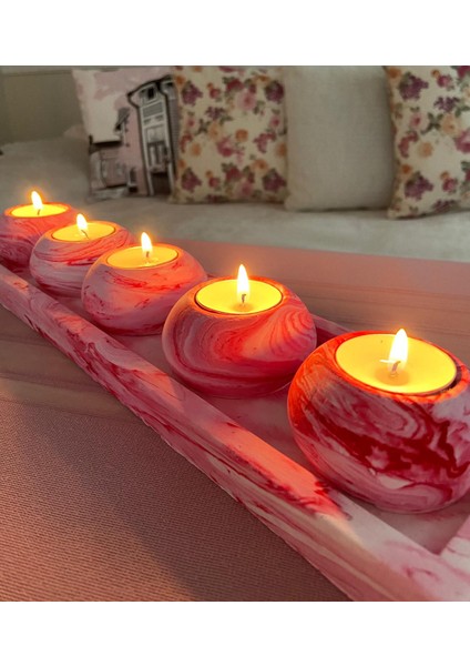 Mor Villa El Yapımı 5'li Beton Tabaklı Beton Mumluk Set Beton Tealight Set Taşlar ve Mumlar Dahildir.