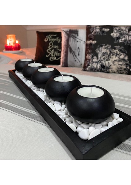 Mor Villa El Yapımı 5'li Beton Tabaklı Beton Mumluk Set Beton Tealight Set Taşlar ve Mumlar Dahildir.