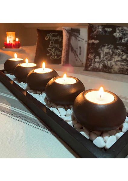 Mor Villa El Yapımı 5'li Beton Tabaklı Beton Mumluk Set Beton Tealight Set Taşlar ve Mumlar Dahildir.