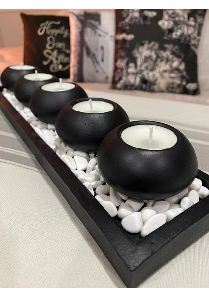 Mor Villa El Yapımı 5'li Beton Tabaklı Beton Mumluk Set Beton Tealight Set Taşlar ve Mumlar Dahildir.