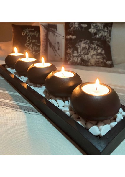 Mor Villa El Yapımı 5'li Beton Tabaklı Beton Mumluk Set Beton Tealight Set Taşlar ve Mumlar Dahildir.