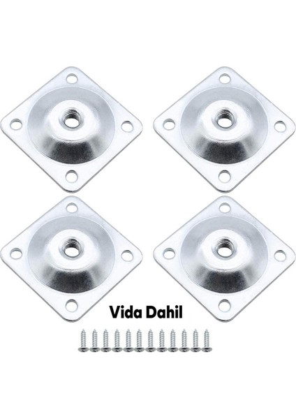 Mobilya Dolap Masa Baza Zigon Sehpa Ayağı Metal Bağlantı Aparatı M8 Civatalı Düz Ayak Tabanı (4 Adet)