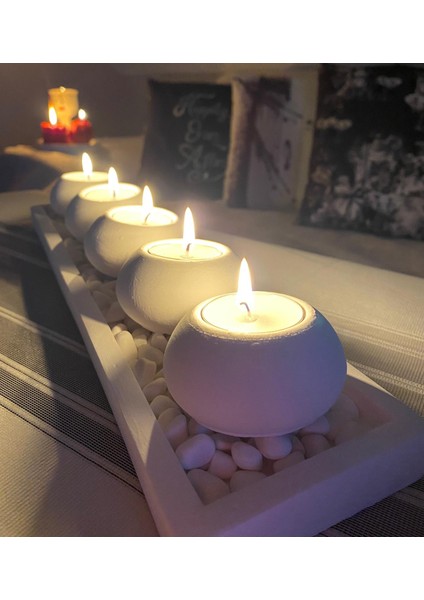 Mor Villa El Yapımı 5'li Beton Tabaklı Beton Mumluk Set Beton Tealight Set Taşlar ve Mumlar Dahildir.