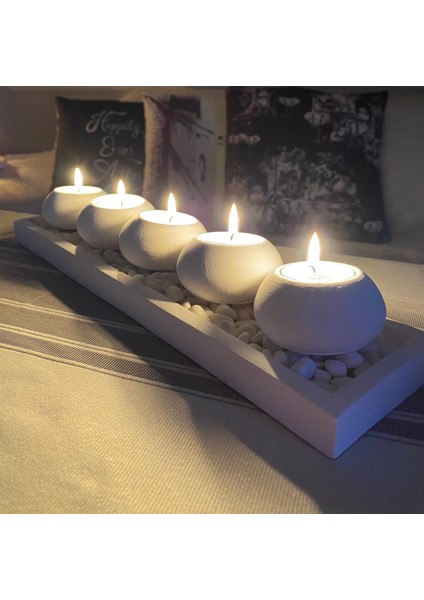 Mor Villa El Yapımı 5'li Beton Tabaklı Beton Mumluk Set Beton Tealight Set Taşlar ve Mumlar Dahildir.