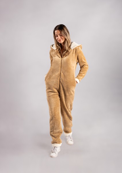 Kışlık Kapüşonlu Polar Peluş Tulum, Pijama Takımı