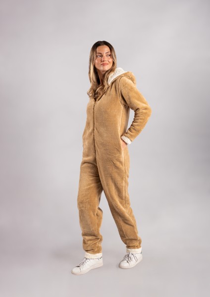 Kışlık Kapüşonlu Polar Peluş Tulum, Pijama Takımı