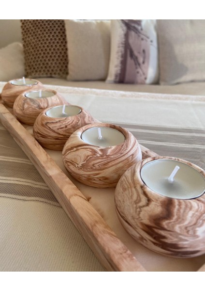 Mor Villa El Yapımı 5'li Beton Tabaklı Beton Mumluk Set Beton Tealight Set Taşlar ve Mumlar Dahildir.