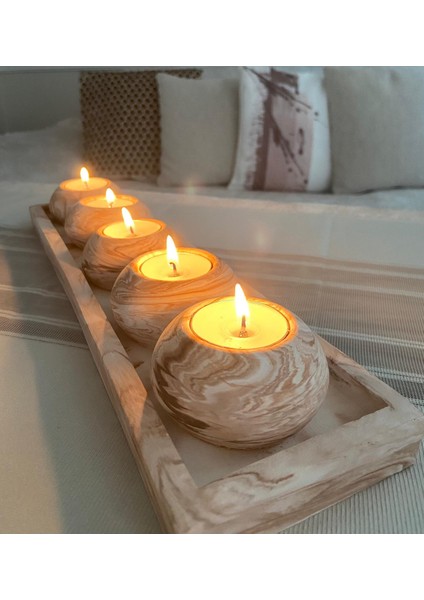 Mor Villa El Yapımı 5'li Beton Tabaklı Beton Mumluk Set Beton Tealight Set Taşlar ve Mumlar Dahildir.