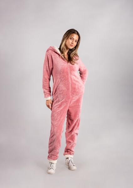 Kışlık Kapüşonlu Polar Peluş Tulum, Pijama Takımı