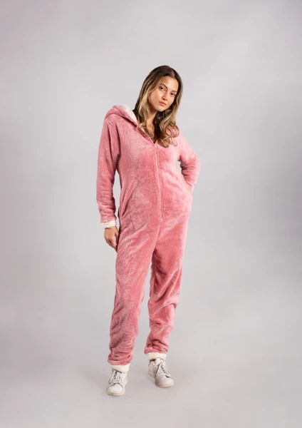 Kışlık Kapüşonlu Polar Peluş Tulum, Pijama Takımı