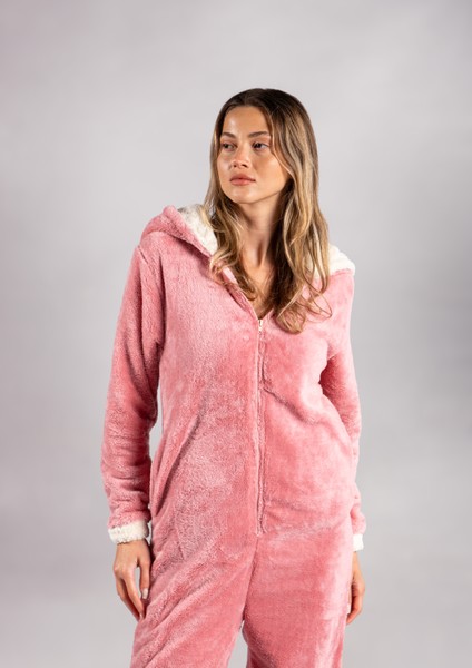 Kışlık Kapüşonlu Polar Peluş Tulum, Pijama Takımı