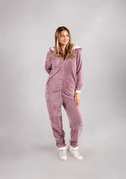 Kışlık Kapüşonlu Polar Peluş Tulum, Pijama Takımı