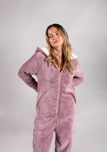 Kışlık Kapüşonlu Polar Peluş Tulum, Pijama Takımı