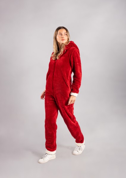 Kışlık Kapüşonlu Polar Peluş Tulum, Pijama Takımı