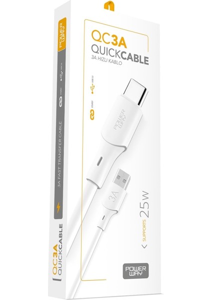 QC3A 25W Type C To USB Şarj ve Data Kablosu