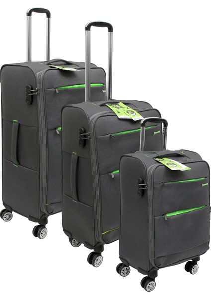 Gri Kabin (Küçük) Orta ve Büyük Boy Üçlü Carry-On Lüks Kumaş Valiz Seti ES0055