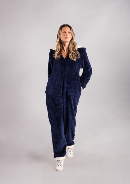 Kışlık Kapüşonlu Polar Peluş Tulum, Pijama Takımı