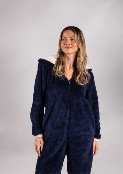 Kışlık Kapüşonlu Polar Peluş Tulum, Pijama Takımı