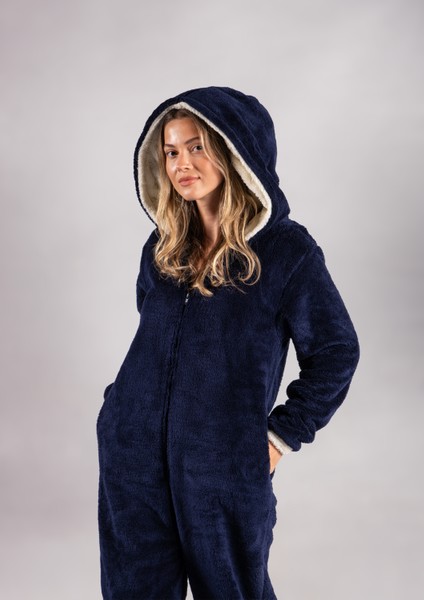 Kışlık Kapüşonlu Polar Peluş Tulum, Pijama Takımı