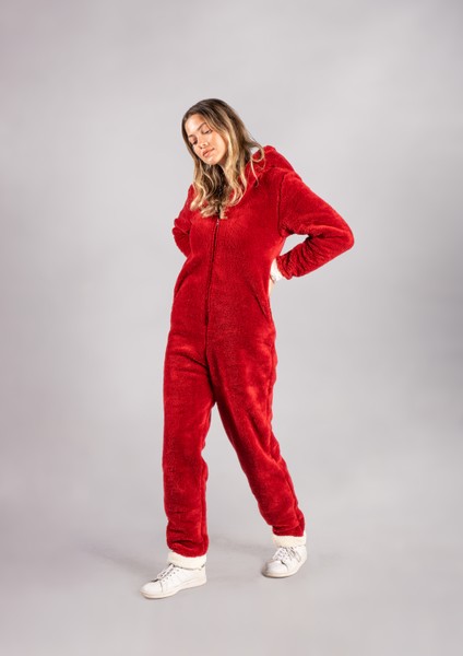 Kışlık Kapüşonlu Polar Peluş Tulum, Pijama Takımı