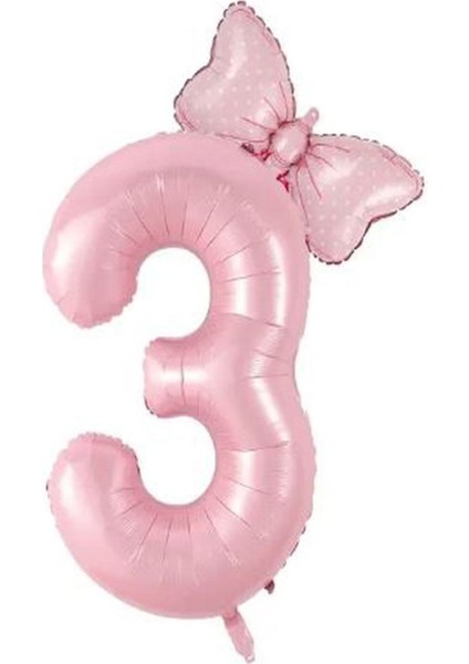 Pembe Rakam Fiyonk Folyo Balon Seti Yaş 3