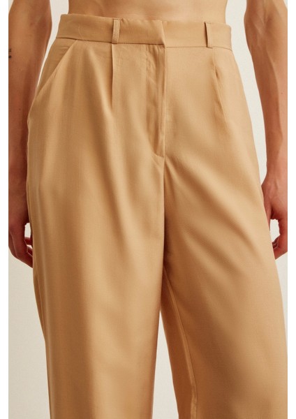 Yüksek Bel Geniş Paça Pantolon Camel indirimleri