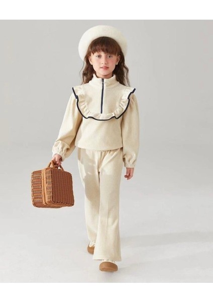 Kız Çocuk (Dar Kalıp)Şardonlu Yarım Boğaz Ispanyol Paça Alt Üst Takım 0311